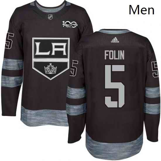 Mens Adidas Los Angeles Kings 5 Christian Folin Authentic Black 1917 2017 100th Anniversary NHL Jersey